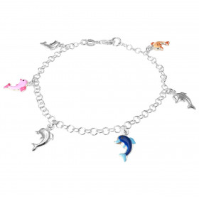 Bracelet enfant argent composé 6 soleils émail rose, bleue, jaune, verte, violette orange Dimension soleil : 8x8mm Chaîne ...