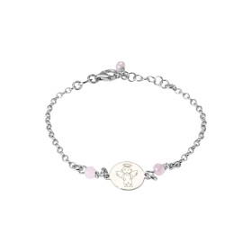 Bracelet Enfant Argent Rhodié Ange et Perles roses