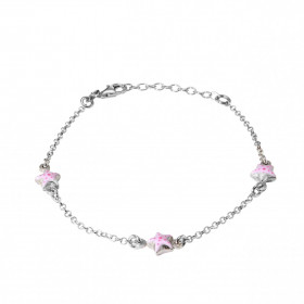 Bracelet enfant argent rhodié composé 3 étoiles émail rose 7x7mm Chaîne maille jaseron 1,7mm large Longueur du bracelet aj...