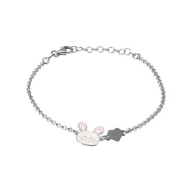 Bracelet enfant argent rhodié composé d une tête lapin émail 9x9mm d un petit coeur Chaîne maille jaseron 1,9mm large Long...
