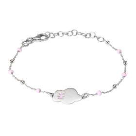 Bracelet enfant argent rhodié composé d une petite fille émail rose dessinée sur un nuage 9x13mm Chaîne maille forçat : 0,...