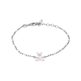 Bracelet argent rhodié composé d un ourson 9x9mm colorée émail rose Chaîne maille perlée 1,7mm large Longueur : 14,5 à 17c...