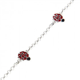 Bracelet argent motifs émaillés Maille jaseron 2,2mm large 3 coccinelles 8x8mm Longueur du bracelet ajustable 15 à 18cm
