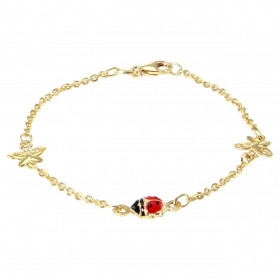 Bracelet enfant or jaune 375 composé 2 papillons 5x7,7mm une coccinelle émaillée 6x6mm Chaîne maille forçat : 1,6mm large ...