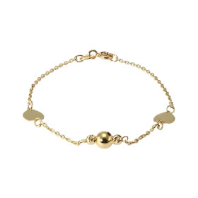 Bracelet enfant or jaune 375 composé 2 motifs coeur, d une boule 5mm diamètre entourée 2 perles ciselées 3mm diamètre Chaî...