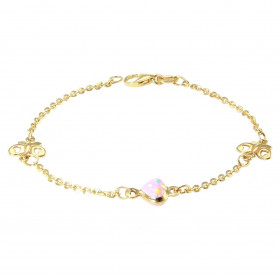 Bracelet enfant or jaune 375 composé d un coeur émaillé 6,2x5,4mm 2 papillons 4,9x7,9mm Chaîne maille forçat : 1,6mm large...
