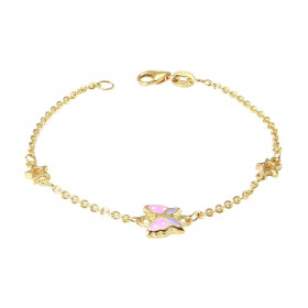 Bracelet enfant or jaune 375 composé d un papillon émaillé 7,9x7mm 2 étoiles 4,6x4,6mm Chaîne maille forçat : 1,6mm large ...
