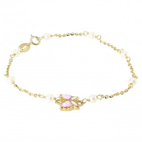 Bracelet enfant or jaune 375 papillon et perles 7,9mm x 14cm