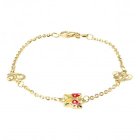 Bracelet enfant or jaune 375 composé 2 papillons or 4,9x7,9mm un papillon émaillé 7,9x7mm Chaîne maille forçat : 1,6mm lar...