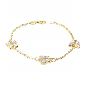 Bracelet enfant or jaune 375 composé 3 papillons émaillés 7,9x7mm Chaîne maille forçat : 1,6mm large Longueur : 14cm Systè...