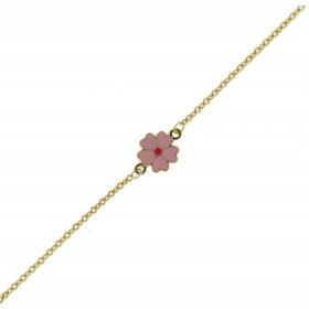 Bracelet enfant Or Jaune 750 motifs fleurs émaillées Longueur ajustable 14 ou 16 cm Dimensions des motifs : 5x5mm 