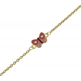 Bracelet enfant Or Jaune 750 motifs papillons émaillés Longueur ajustable 14 ou 16 cm Dimensions des motifs : 5x5mm 