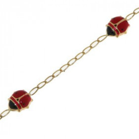  Bracelet enfant Or Jaune coccinelles Largeur maille : 1,4mm Longueur du bracelet : 16cm - Anneau interm&eacute;diaire &ag...