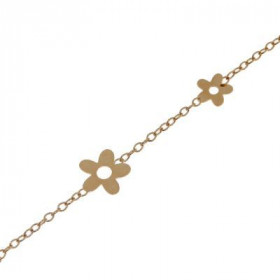  Bracelet enfant Or Jaune motifs fleur Largeur maille : 1,5mm Longueur du bracelet : 16cm - Anneau interm&eacute;diaire &a...
