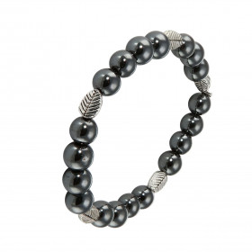 Bracelet Hematite 8mm et  Motif Feuille