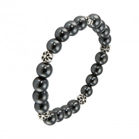 Bracelet Hematite 8mm et Motif Fleur