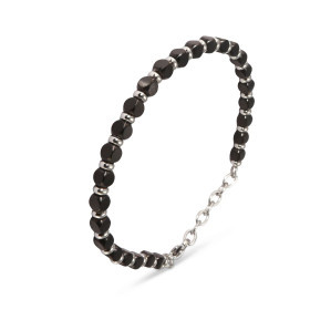 Bracelet acier composé maillons une alternance maillons ronds polis maillons cubiques mats noirs Longueur ajustable 18 à 2...
