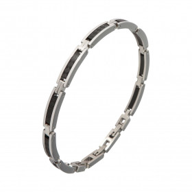 Bracelet Acier gris et noir. Largeur du bracelet : 5mm. Longueur du Bracelet ajustable à 19, 20 ou 21cm