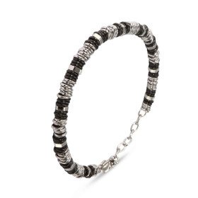 Bracelet flexible composé multiples anneaux acier inoxydable, offrant un design industriel une adaptabilité à tout poignet...