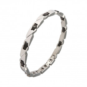 Bracelet Acier gris et noir. Largeur du bracelet : 6,3mm. Longueur du Bracelet ajustable à 19,5 ou 20,5cm