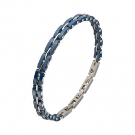 Bracelet Acier gris et bleu. Largeur du bracelet : 6,3mm. Longueur du Bracelet ajustable à 19,20 ou 21cm