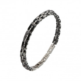 Bracelet Acier gris et noir. Largeur du bracelet : 6,6mm. Longueur du Bracelet ajustable à 20, 21 ou 22cm