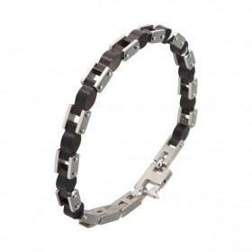 Bracelet Acier gris et noir. Largeur du bracelet : 7,3mm. Longueur du Bracelet ajustable à 19, 20 ou 21cm