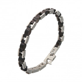 Bracelet Acier gris noir Largeur du bracelet : 7,3mm Longueur du Bracelet ajustable à 19, 20 ou 21cm