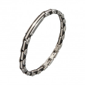 Bracelet Acier gris et noir. Largeur du bracelet : 7mm. Longueur du Bracelet ajustable à 20 ou 21cm