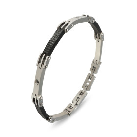 Bracelet en acier inoxydable avec des détails noirs pour un contraste audacieux, évoquant force et résilience, sécurisé pa...