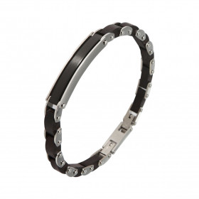 Bracelet Acier gris et noir. Largeur du bracelet : 8,2mm. Longueur du Bracelet ajustable à 19,5 ou 21cm
