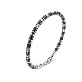Bracelet souple composé maillons gris noirs, offrant une esthétique moderne un confort port Longueur ajustable 18 à 21cm