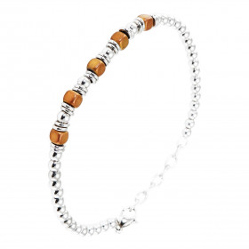 Bracelet homme en acier composé de petites perles et d'anneaux en acier gris et de cubes en acier cuivré. Largeur du brace...