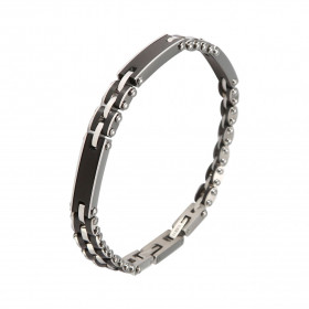 Bracelet Acier gris et noir. Largeur du bracelet : 7,5mm. Longueur du Bracelet ajustable à 19,5 ou 20,5cm