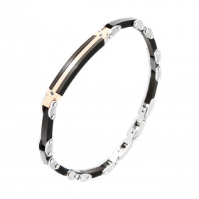 Bracelet homme acier gris, noir cuivré composé d une plaque 5x40mm Largeur du bracelet : 3 à 6mm Longueur ajustable 19 à 21cm