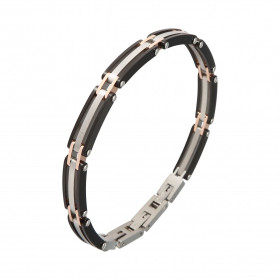 Bracelet Acier gris, rose et noir. Largeur du bracelet : 7,1mm. Longueur du Bracelet ajustable à 19,5 ou 20,5cm