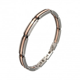 Bracelet Acier gris, rose et noir. Largeur du bracelet : 7,2mm. Longueur du Bracelet ajustable à 19,5 ou 20,5cm