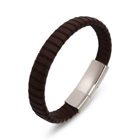 Bracelet Homme Acier Cuir marron Largeur : 11,6mm Longueur : 20cm
