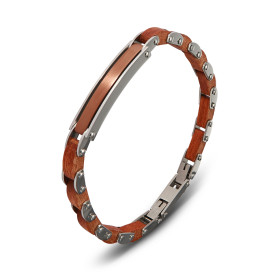 Bracelet homme acier bois une plaque couleur grise broze 8x33mm Largeur du bracelet : 8mm Longueur : 21 ou 20cm