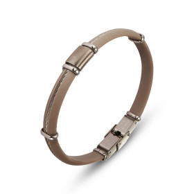 Bracelet Homme Acier Caoutchouc gris composé 6 anneaux , 1 fil une plaque acier mat Largeur : 8,8mm Longueur : 20,5cm