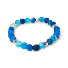 Bracelet Homme Agate Bleue 8mm billes striées acier Ce Bracelet est composé perles 8mm perles striées acier Il est monté s...