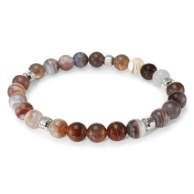 Bracelet Homme Agate Botswana 8mm billes striées acier Ce Bracelet est composé perles 8mm perles striées acier Il est mont...