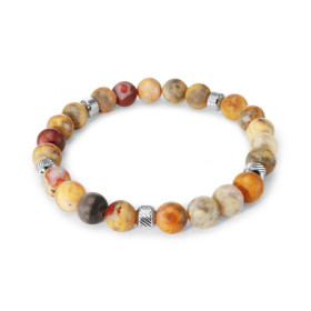 Bracelet Homme Agate Crazy Lace 8mm billes striées acier Ce Bracelet est composé perles 8mm perles striées acier Il est mo...