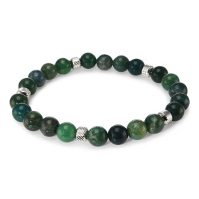 Bracelet Homme Agate Mousse 8mm billes striées acier Ce Bracelet est composé perles 8mm perles striées acier Il est monté ...