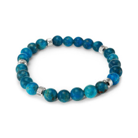Bracelet Homme Apatite 8mm billes striées acier Ce Bracelet est composé perles 8mm perles striées acier Il est monté sur f...