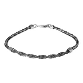 Bracelet homme en argent rhodié composé d'une maille carrée tressée et une maille tressée torsadée séparée par 2 petits cu...