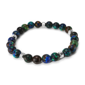 Bracelet Homme Azurite 8mm billes striées acier Ce Bracelet est composé perles 8mm perles striées acier Il est monté sur f...