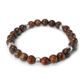 Bracelet Homme Bronzite 8mm billes striées acier Ce Bracelet est composé perles 8mm perles striées acier Il est monté sur ...