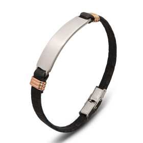 Bracelet homme caoutchouc noir texturé composé 2 motifs acier couleur or rose une plaque acier 10x45mm Largeur du bracelet...