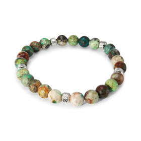 Bracelet Homme Chrysocolle 8mm billes striées acier Ce Bracelet est composé perles 8mm perles striées acier Il est monté s...